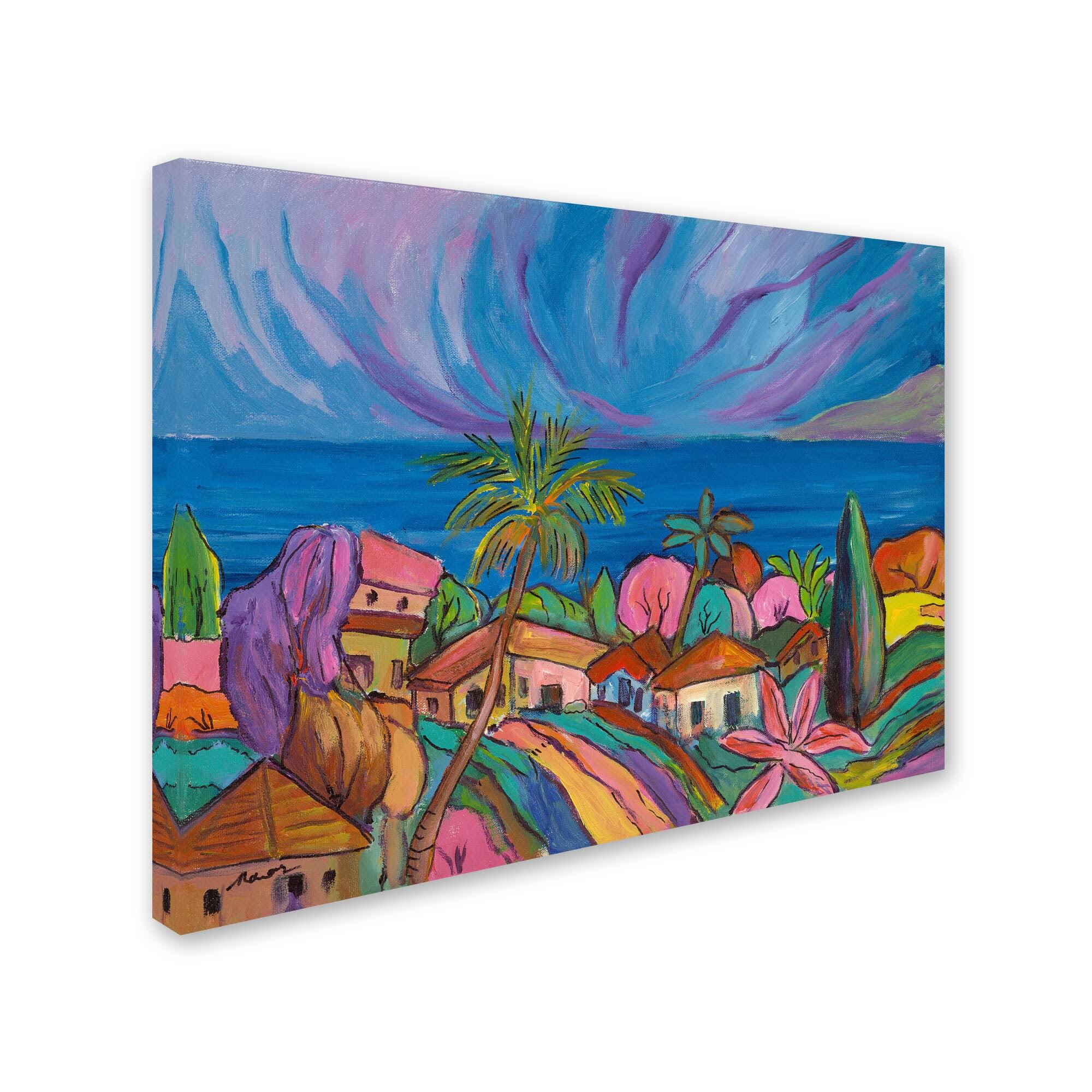 Trademark Global Manor Shadian &Houses Under A Purple Sky& Canvas Art