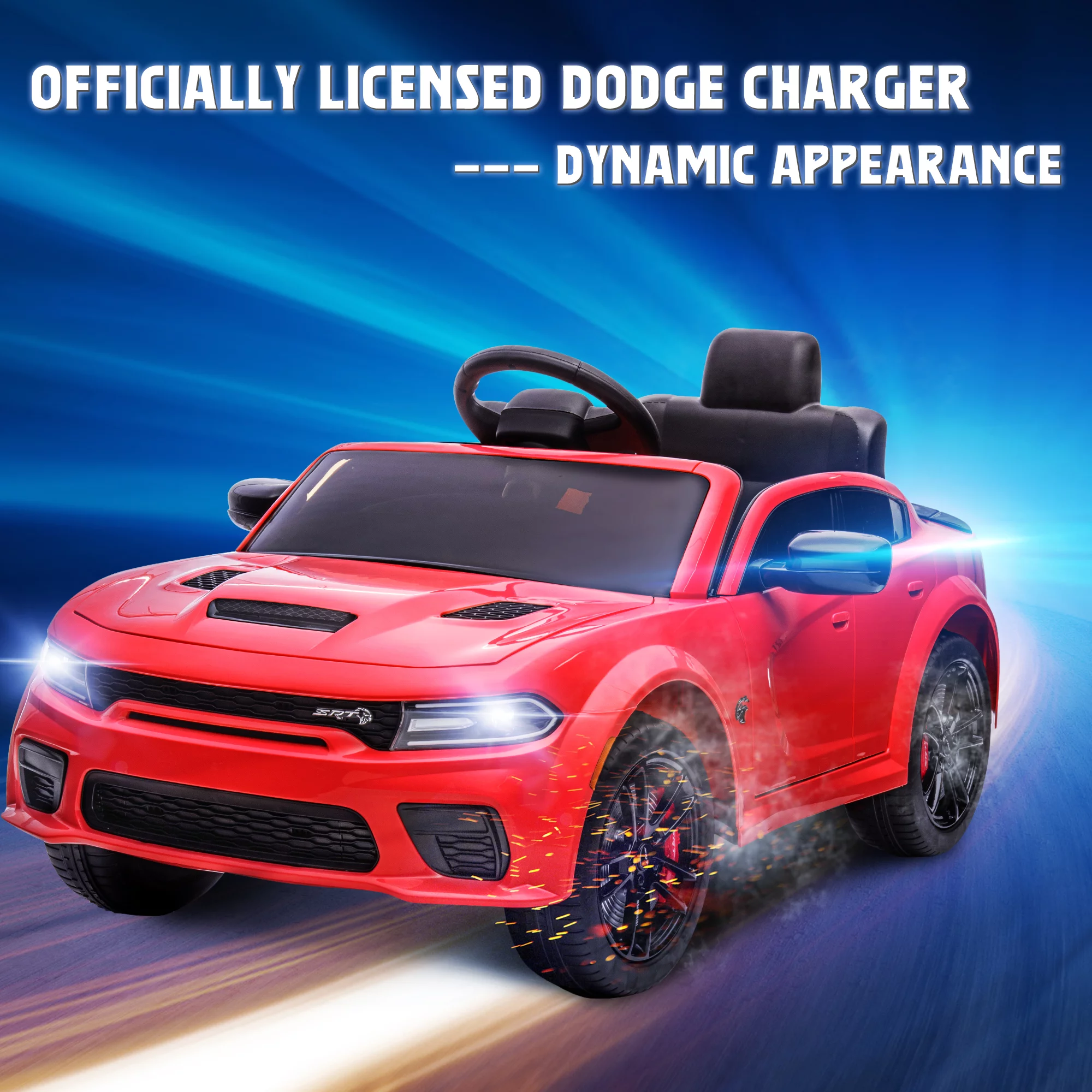 Dodge Charger Electric Ride on Car Toys for Girls, 12V Battery Powered Ride On Toys with Parent Remote Control, Electric Car for Kids 3-5 w/Music Player/LED Headlights/Safety Belt, Red