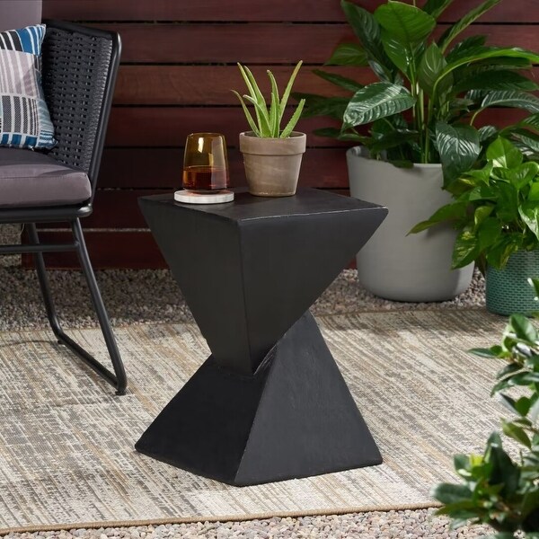 Outdoor side table with twisted hourglass structure,woodlike finish