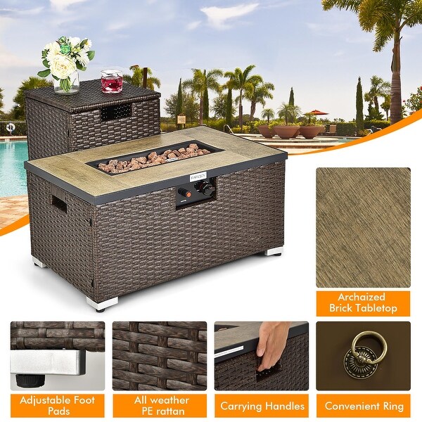 Costway 8PCS Patio Rattan Furniture Set Fire Pit Table Tank Holder