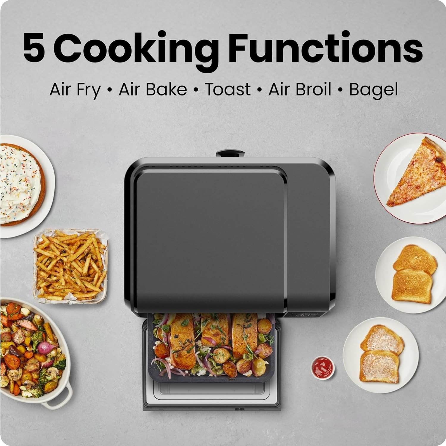15QT 5-in-1 Air Fryer Toaster Oven Combo, 450°F Max Temp, Flip Reminder, Touch Control, 4-Slice Capacity, Black