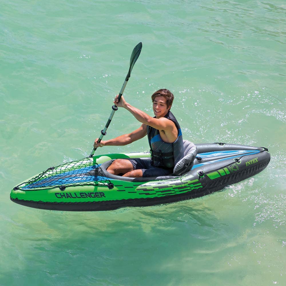 Intex Challenger K1 Kayak, Inflatable Kayak Set with Aluminum Oars and High Output Air-Pump
