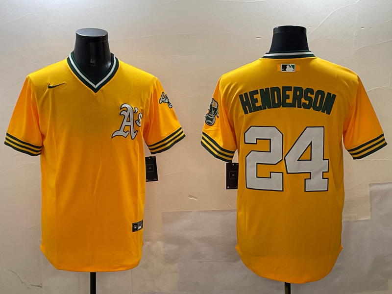 Men's Oakland Athletics Rickey Henderson #24 Yellow Replica Team Jersey