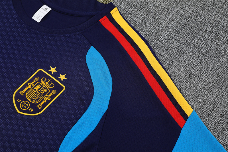 Spain Short Sleeves Training Suit Dark Blue-Two Stars 4