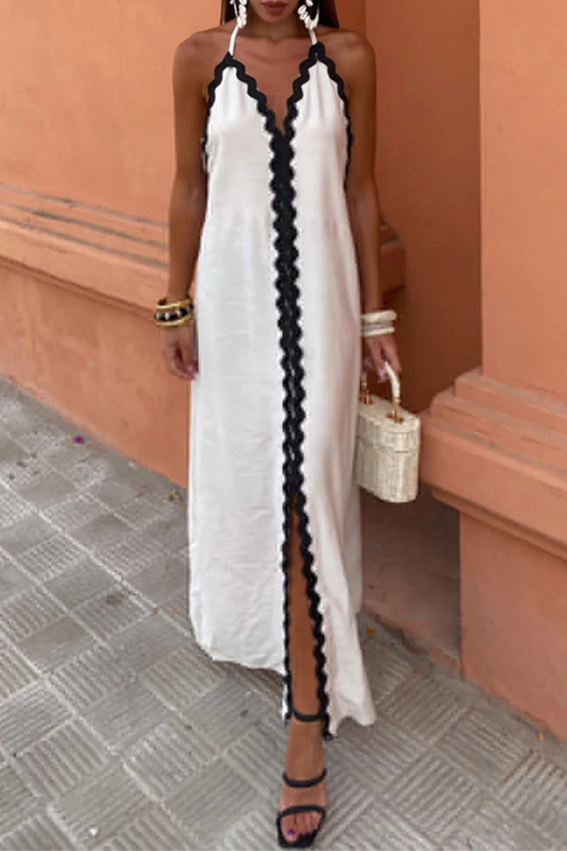 Contrast Trim Halter Maxi DressClistos