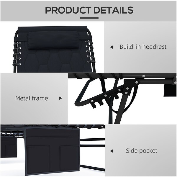 Folding Chaise Lounge Set with 5level Reclining Back,Lounge Tanning Chair with Padded Seat,Side Pocket and Headrest