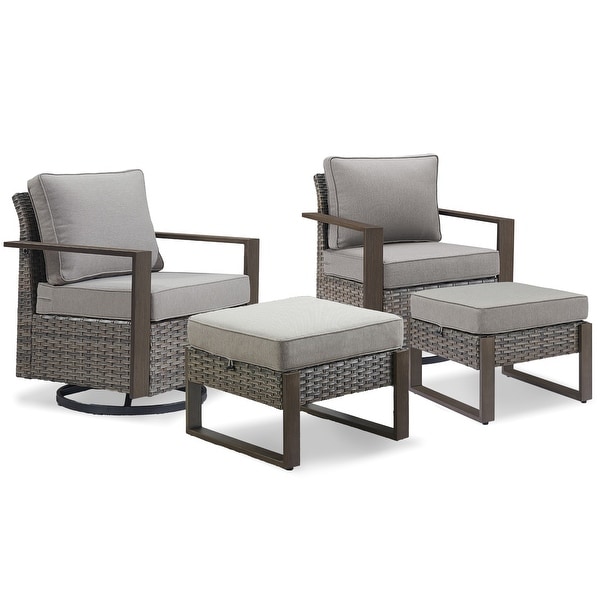 Patio Bistro Set with Rocking Chairs with Ottomans