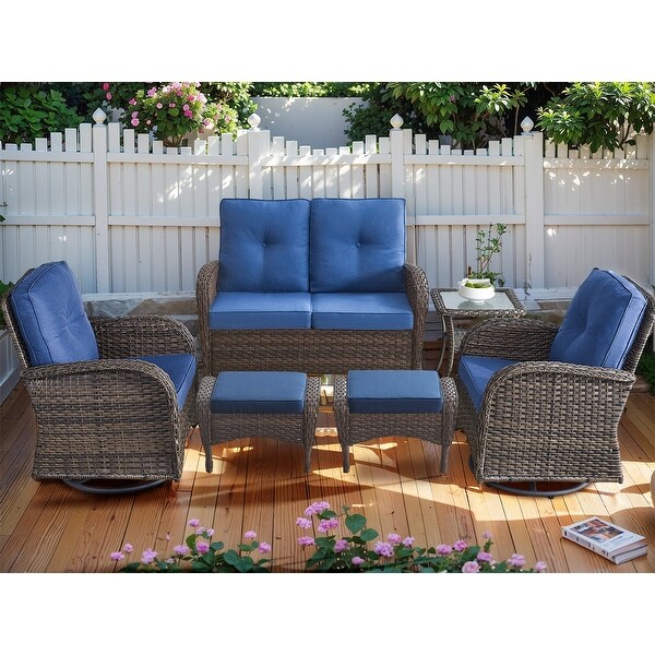 Outdoor Glider Rocking Sofa with Swivel Chair Set