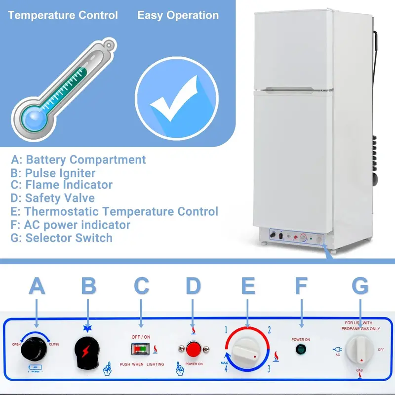 Smad 9.4 Cu Ft Propane Refrigerator-Freezer – Dual AC/DC Power, 64-Inch Tall, RV & Camper Ready