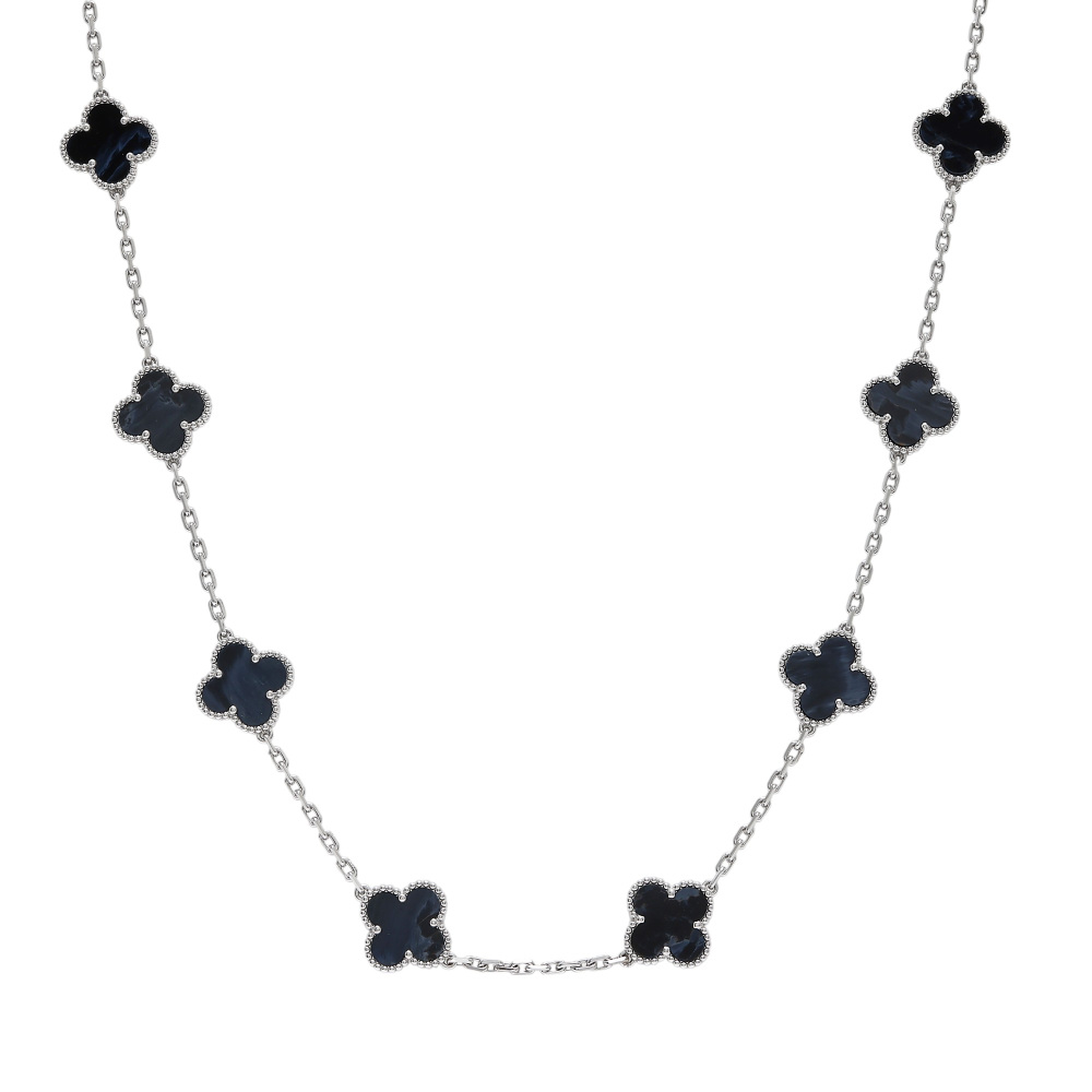Van Cleef & Arpels Vintage Alhambra 20 Motifs Pietersite Necklace 18K White Gold VCARP7S500