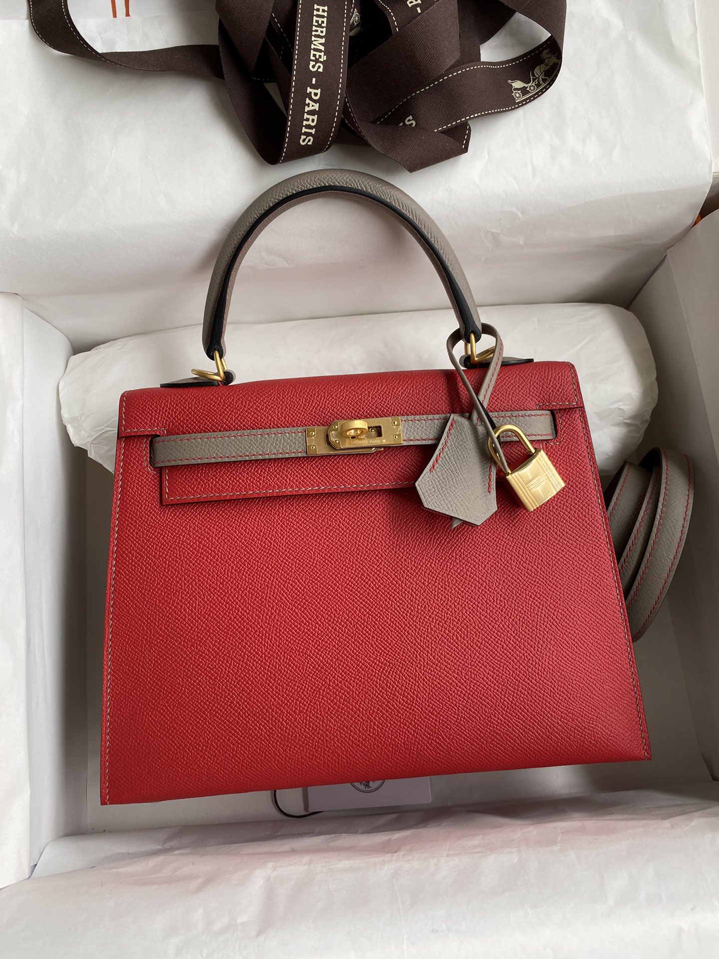 Hermes Kelly 25 Bag In Bright Red Epsom Leather For Women 25cm/10in