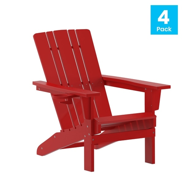 Set of 4 Commercial AllWeather Adirondack Chairs with Cupholders