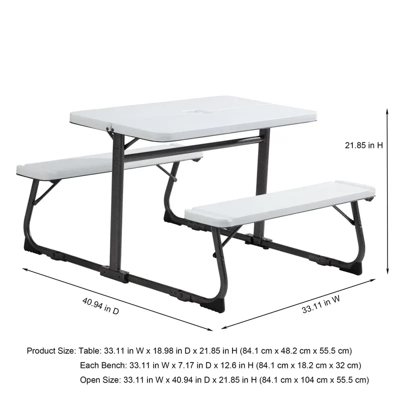 Your Zone Kids Folding Activity Table with Benches – White, Ages 3–8, Space-Saving & Durable