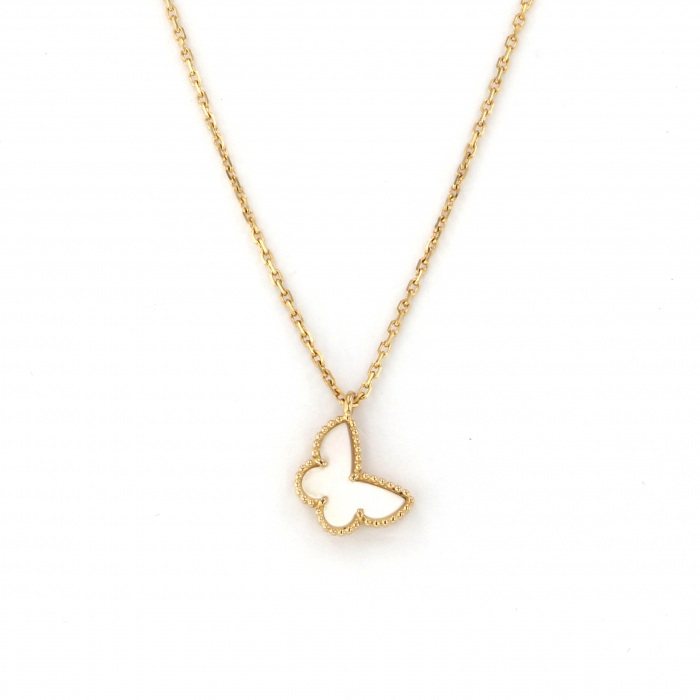 Van Cleef & Arpels Sweet Alhambra Papillon Necklace 18K Yellow Gold Mother of Pearl