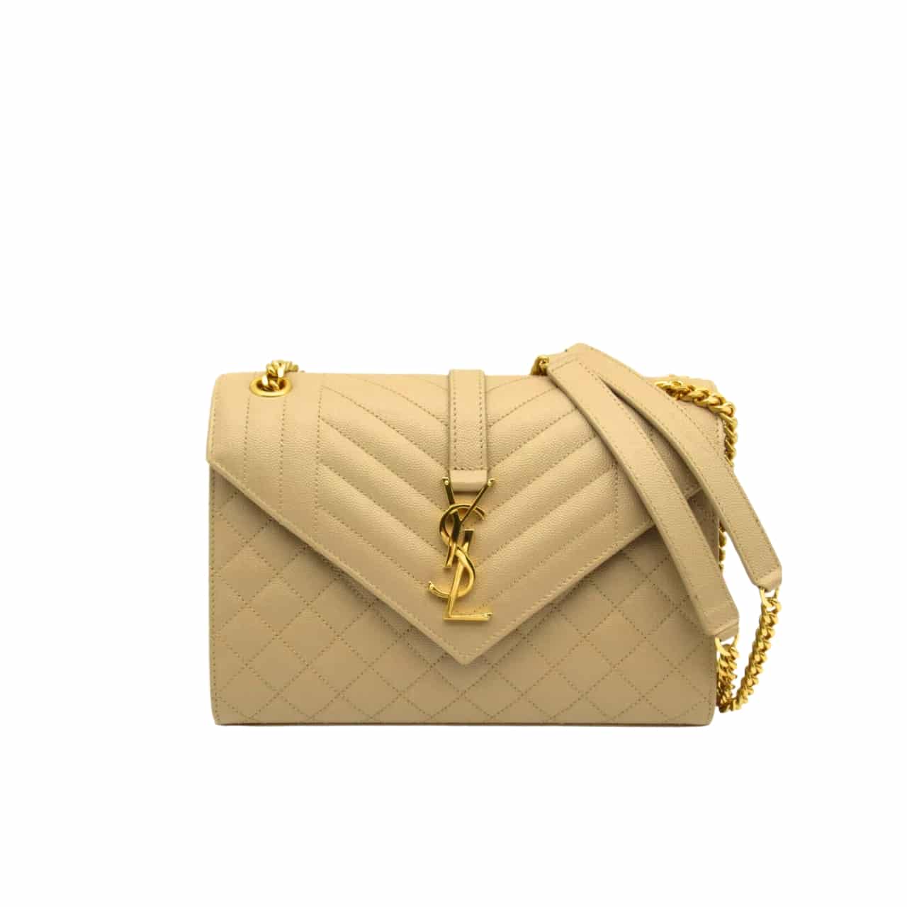 Saint Laurent Envelope Medium Chain Bag In Mix Matelasse Grain De Poudre Embossed Beige 24Cm