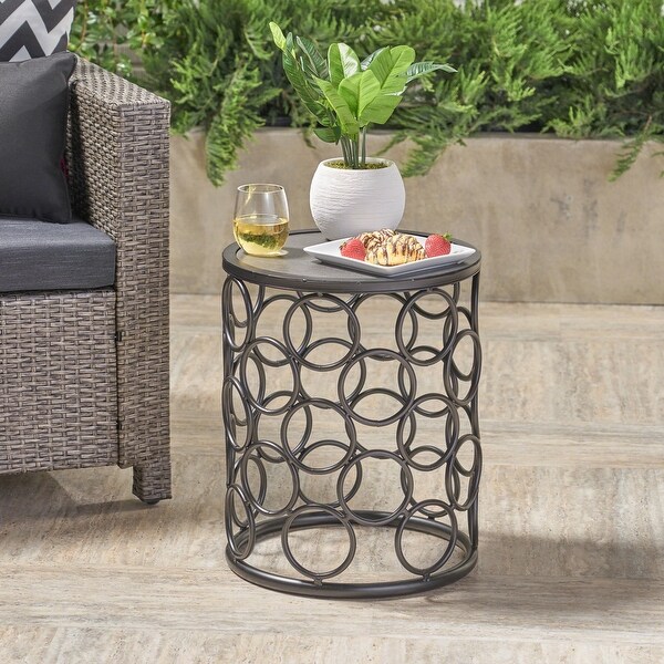 Black Small and Lightweight Ceramic Tile Side Table with a Powder Coated Iron Frame 15. 75 x 15. 75 x 20. 10 Inch