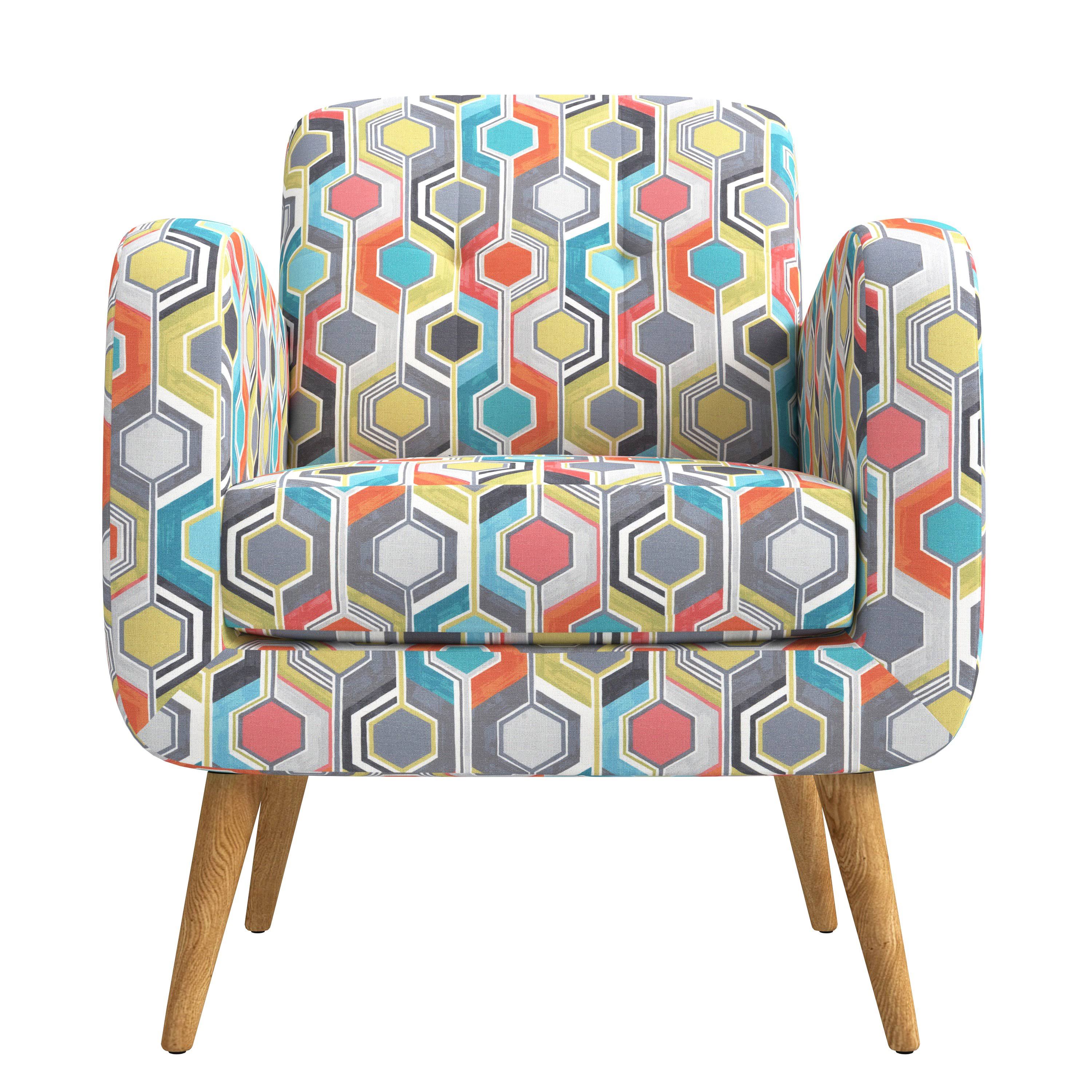 Domesis Kremmling Mid-Century Modern Armchair Peacock Blue Linen