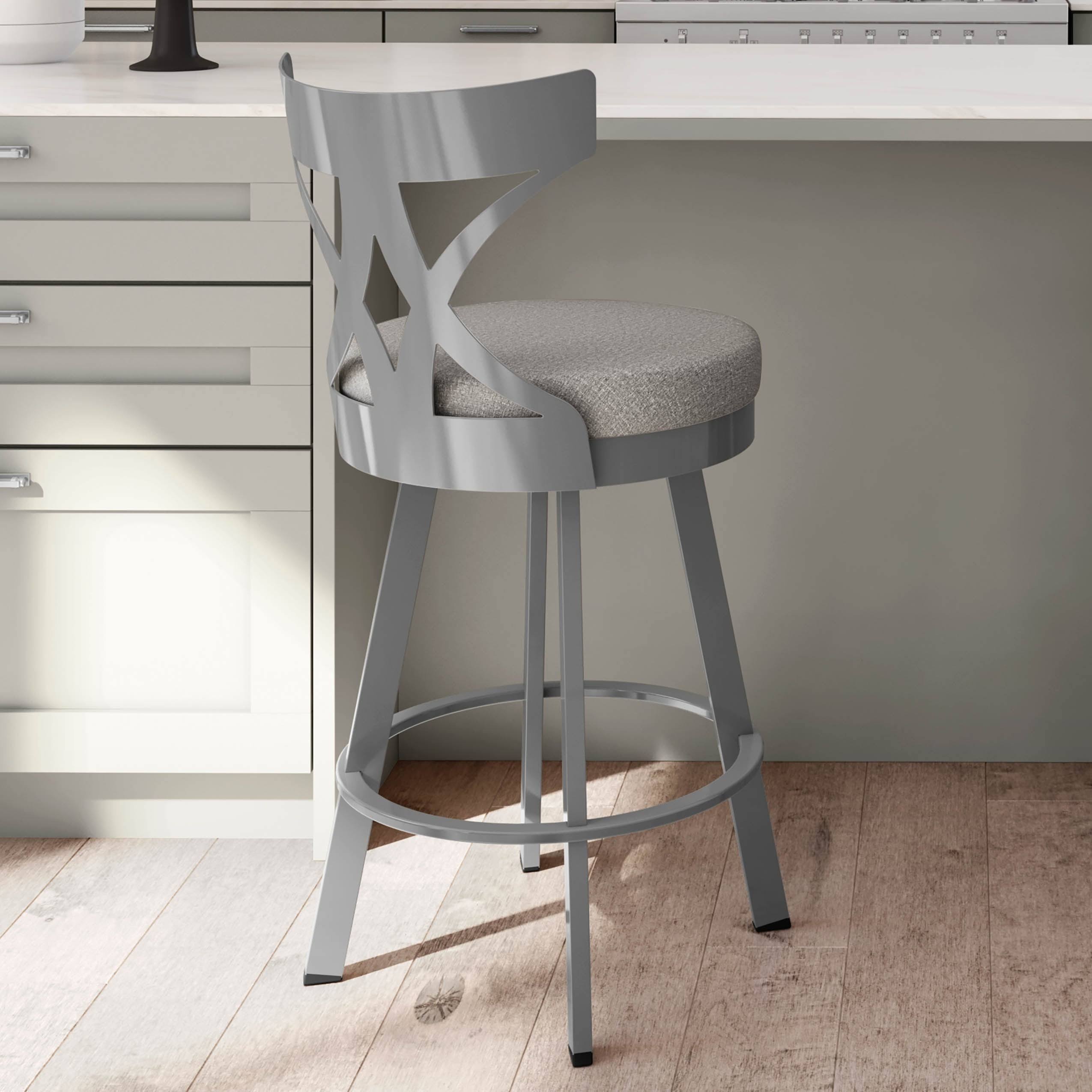 Amisco Washington Swivel 30x22 Bar Stool - Grey Woven Fabric/Black Metal
