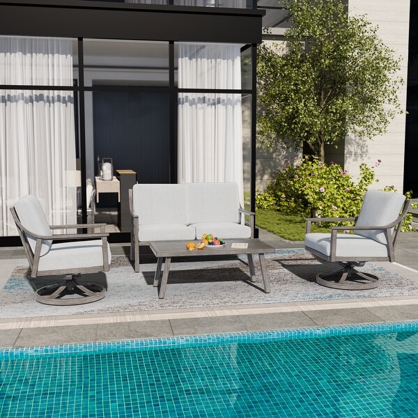 4Person Aluminum Patio Conversation Set with Swivel Chairs,Coffee Table and Cushions