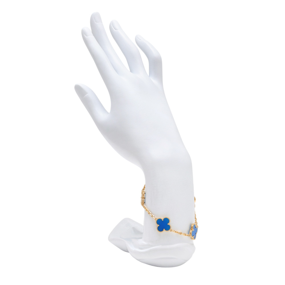 Van Cleef & Arpels Vintage Alhambra 5 Motifs Bracelet 18K Yellow Gold Blue Agate VCARP34900