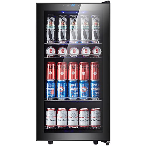STAIGIS Mini Beverage Refrigerator Freestanding, Small Drink Fridge for Home & Office, Glass Door