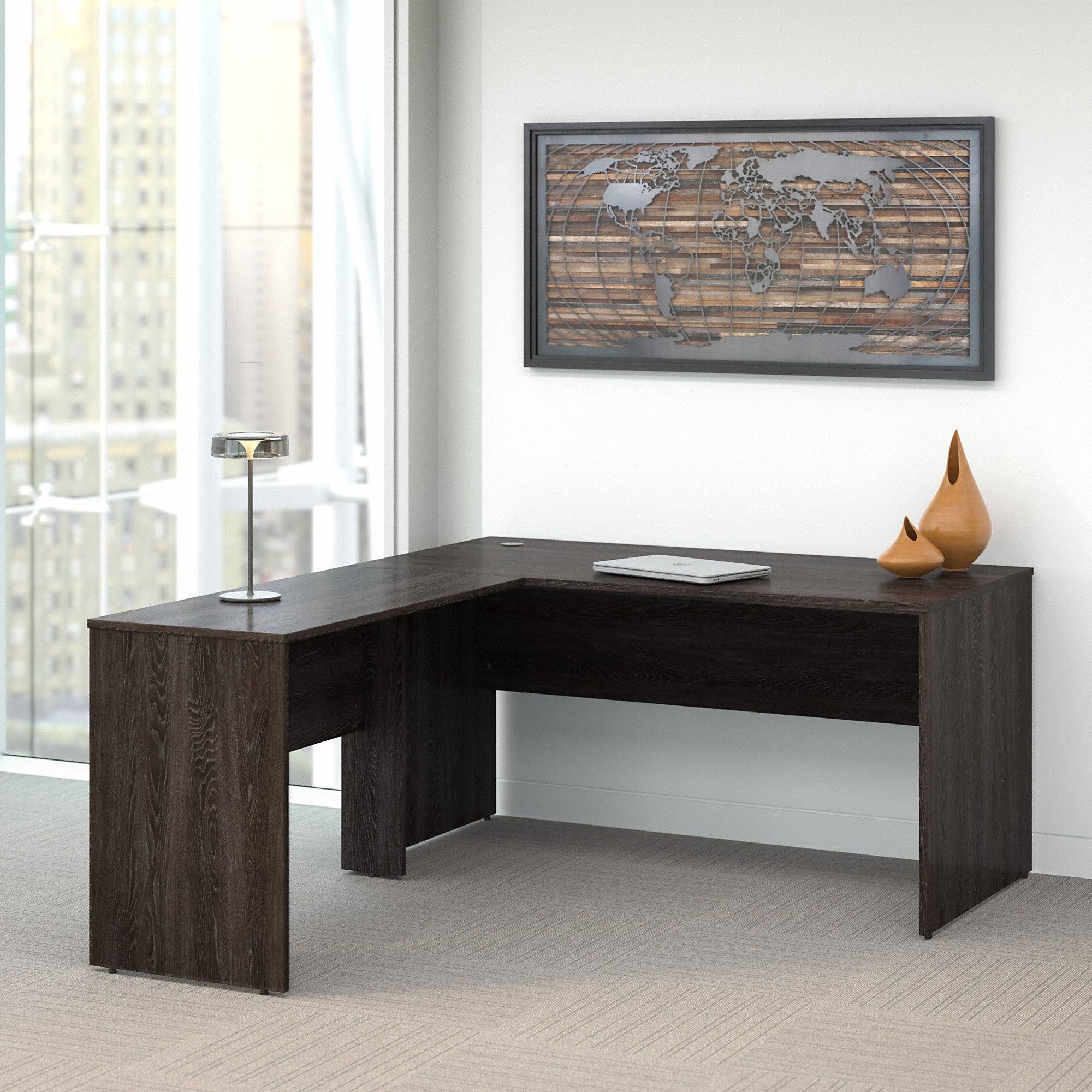 Bush Furniture - Kensington 60W L Shaped Office Desk in Charcoal Gray - KND360CRK