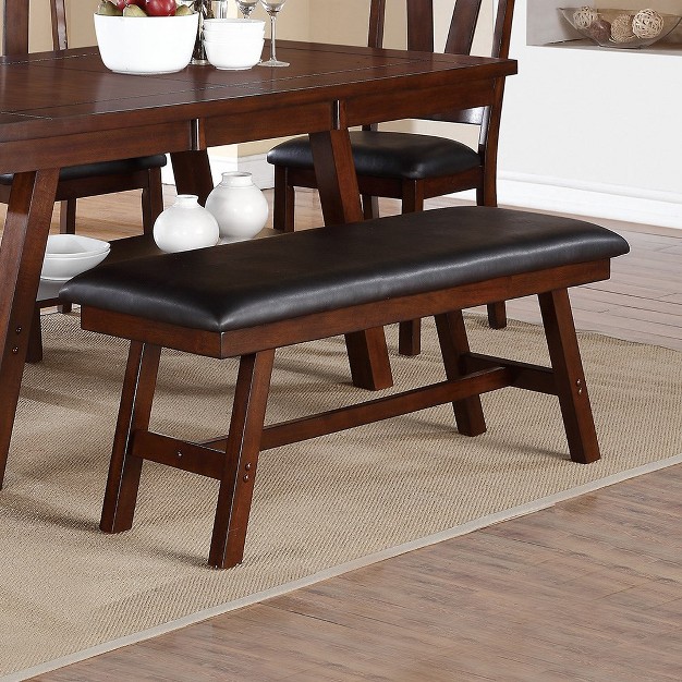 Simple Relax Faux Leather Dining Bench In Dark Walnut And Black