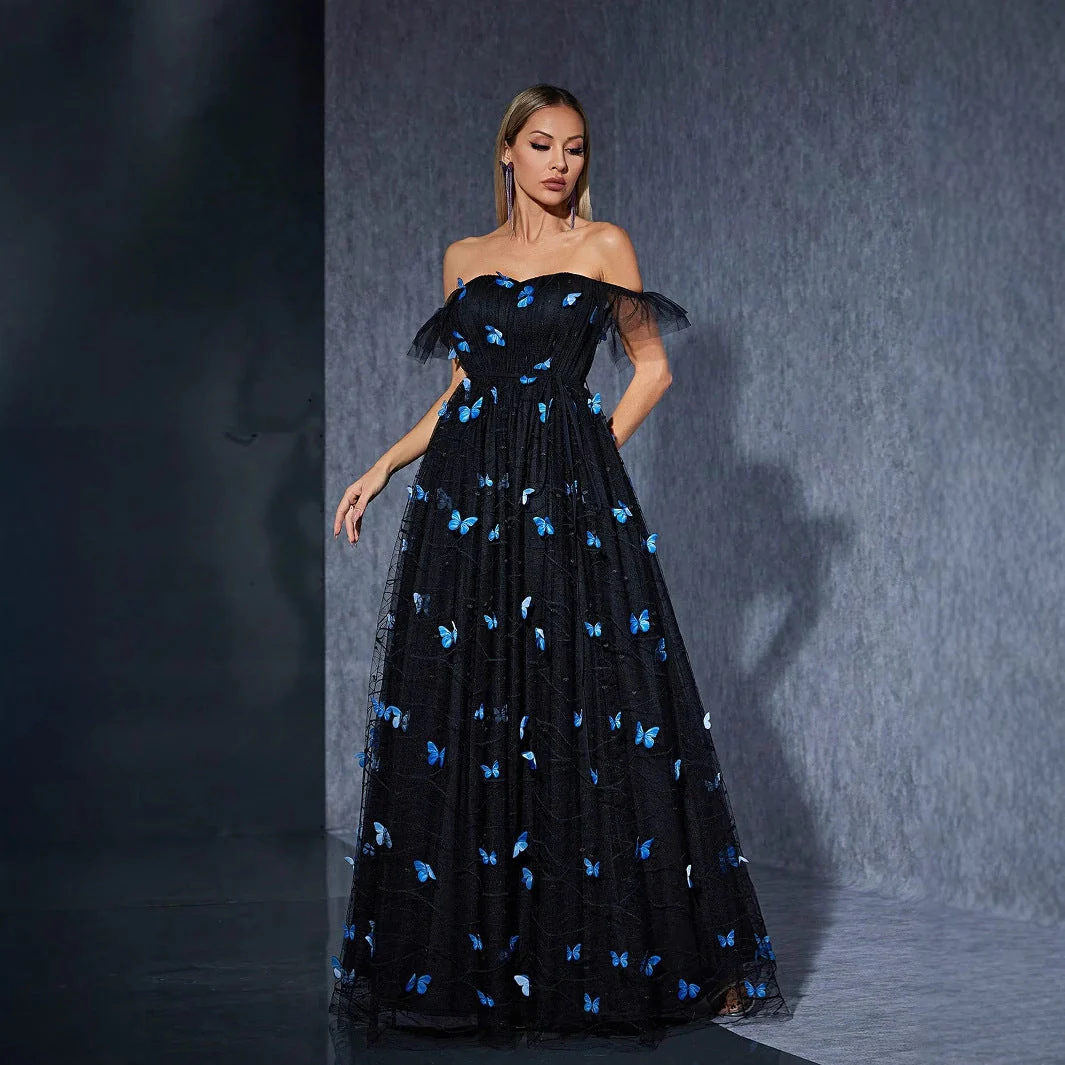 Embroidered Off Shoulder Maxi DressClistos