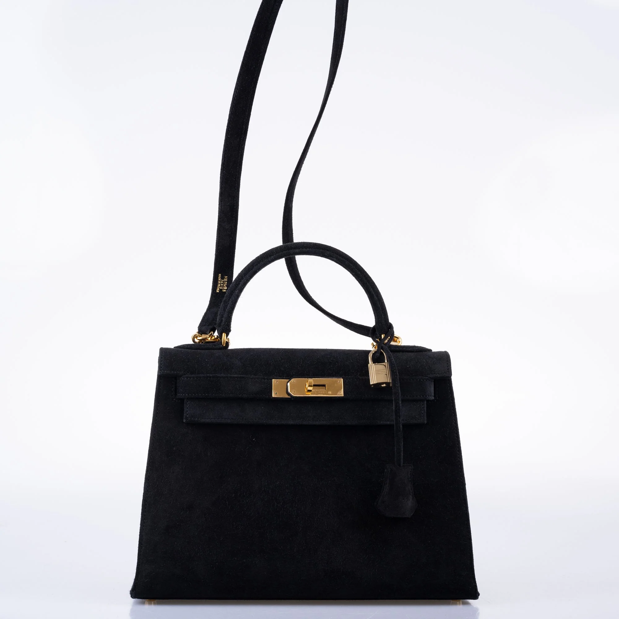 Hermès Kelly 28 Sellier Black Doblis Suede Gold Hardware