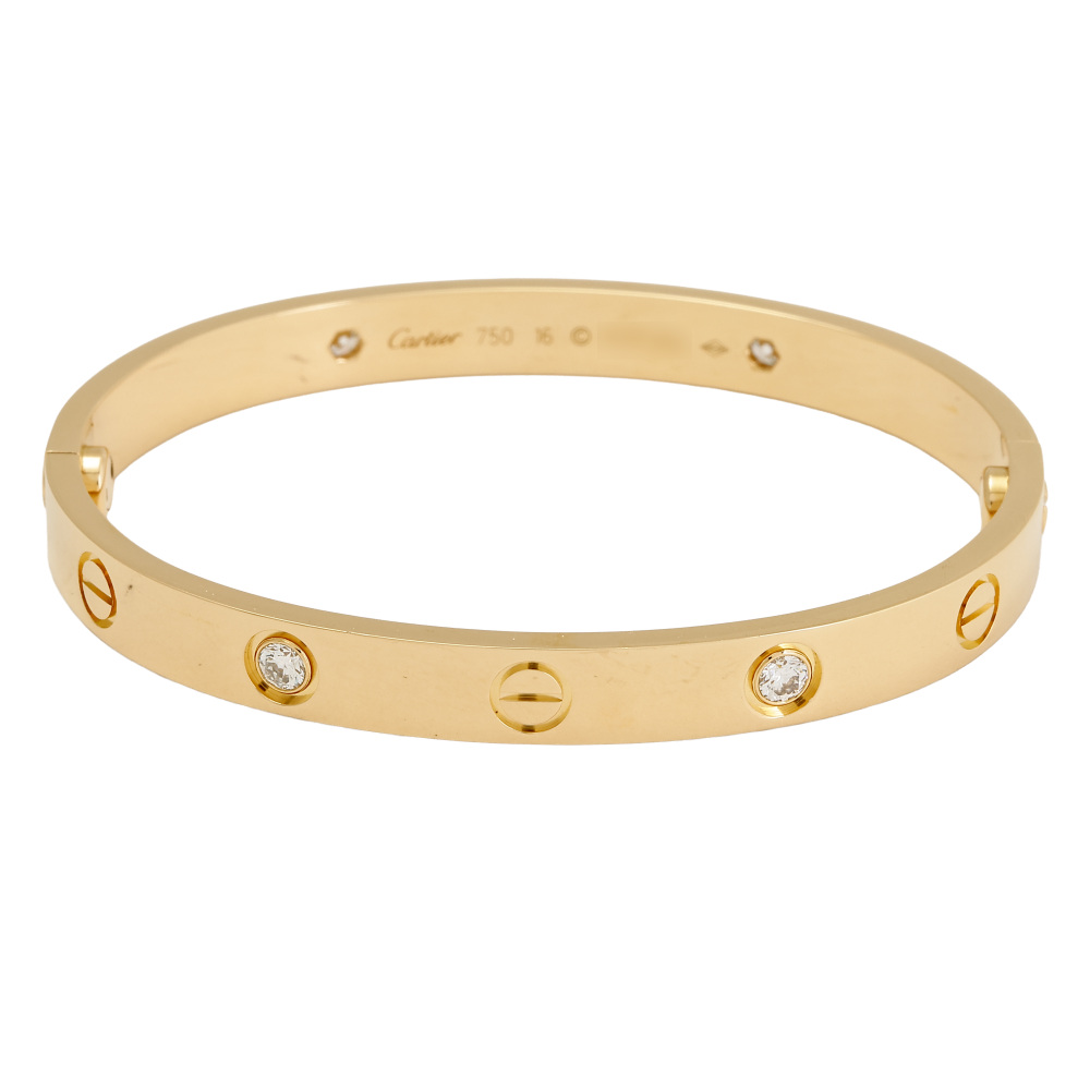 Cartier Love Half Diamond 4P Classic Model Bracelet 18K Yellow Gold B6070000