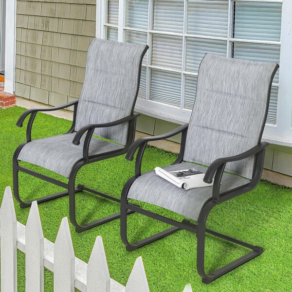 Outdoor Patio Dining Chairs Set of 2,Padded Textilene High Back Patio Chairs,Breathable Spring Motion Textile for Backyard