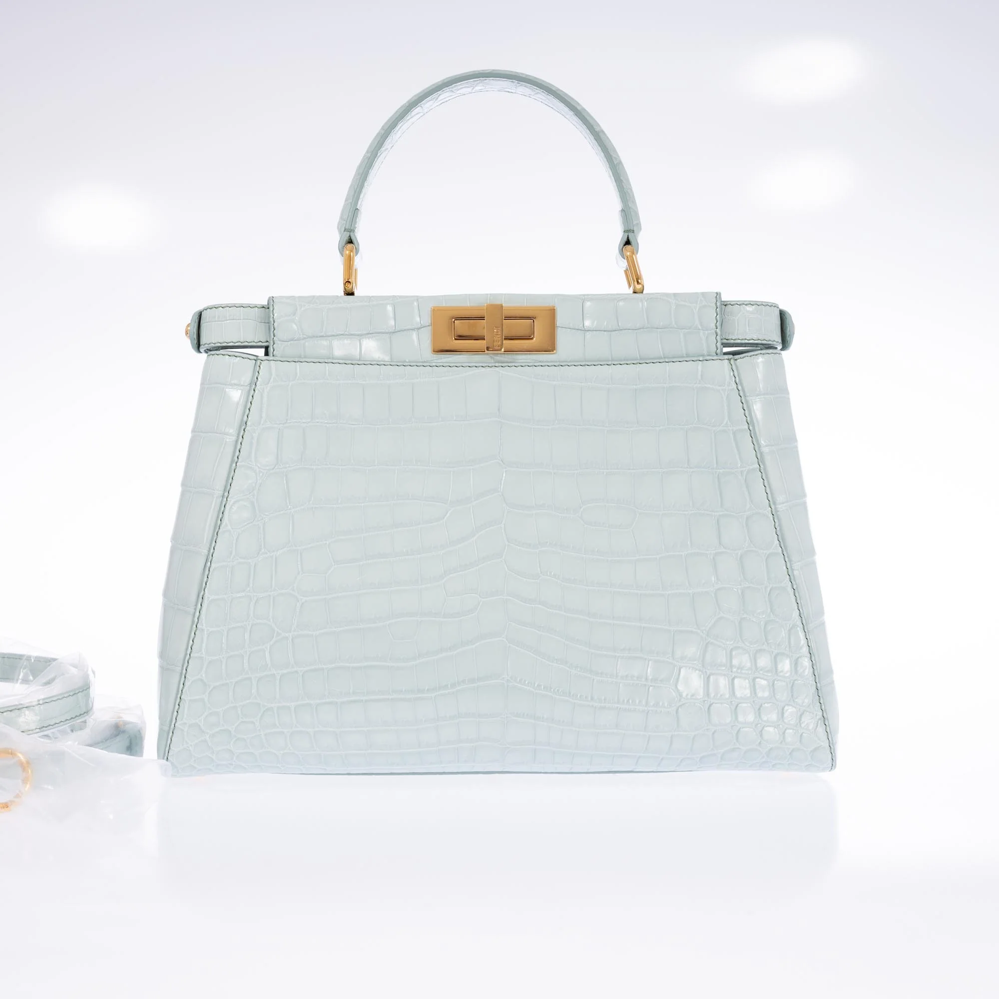 Fendi Peekaboo Medium Pale Blue Crocodile Soft Gold Hardware