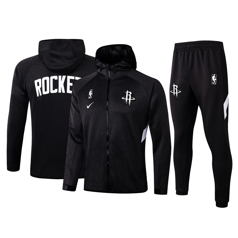 Men's Houston Rockets Black 2019/20 Showtime Full-Zip Therma Flex Performance Hoodie