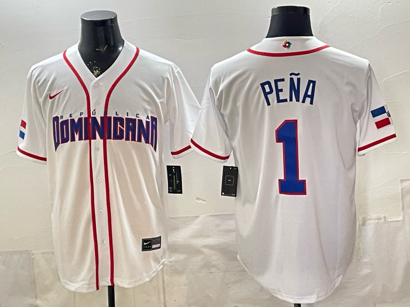 Men's Dominican Republic Baseball Jeremy Pena #1 White 2026 World Baseball Classic Stadium Jersey