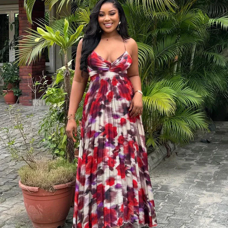 Printed Maxi Dress with Plunging NecklineClistos