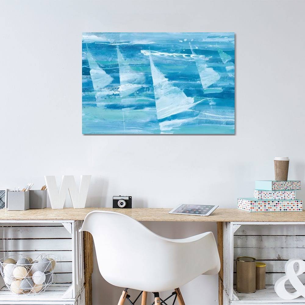 Albena Hristova Canvas Wall Decor Prints - Summer Sail III Blue ( transportation u003E by Water u003E Boats u003E Sailboats art)