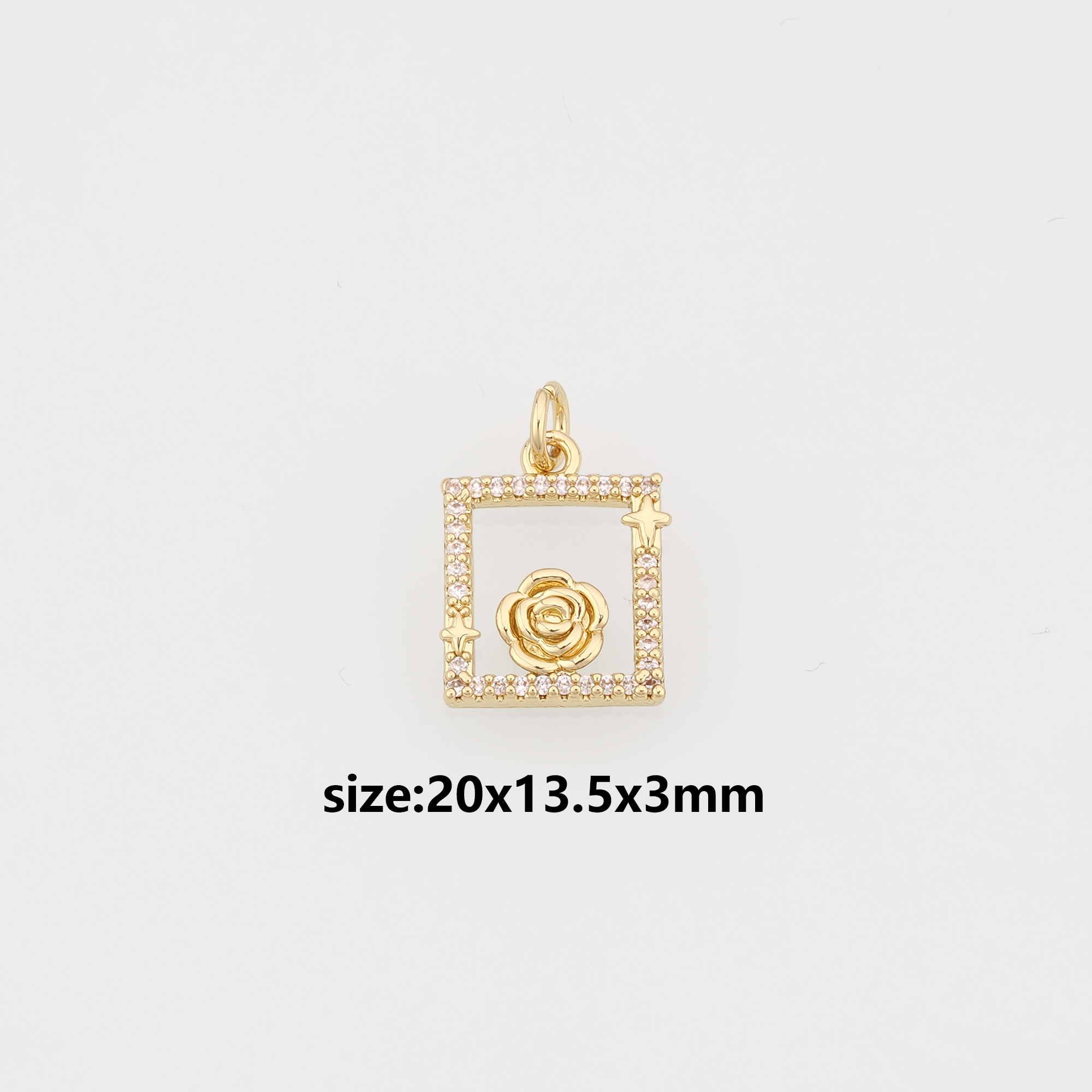18K Gold Filled Rose Pendant,CZ Micro Pave Rose Charm Earrings Necklace for DIY Jewelry Making Supply