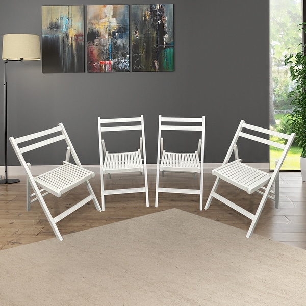 4pc White Wooden Armless Foldable Chair Set