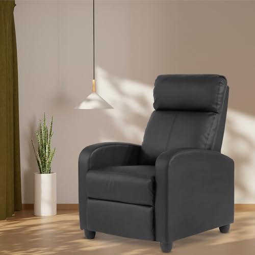 Recliner Chair Recliner Sofa Modern Reclining Chair w/Footrest Backrest Breathable Padded PU Leather Single Sofa Home Theater Seating Reclining Easy Lounge for Living Room Bedroom,Beige