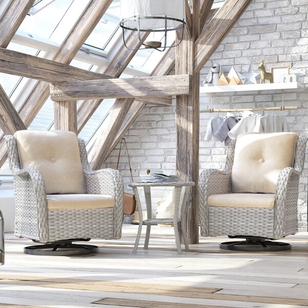 Cozywor 3Piece Grey Wicker Patio Swivel Outdoor Rocking Chair Set