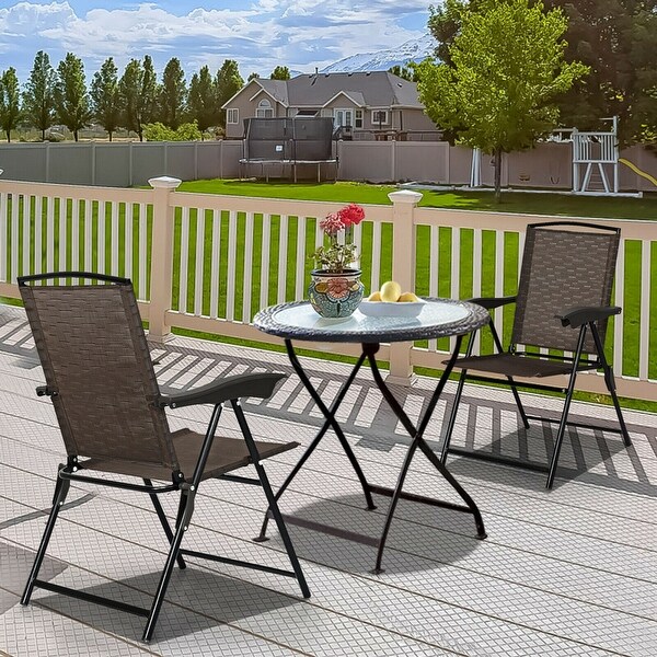 Gymax 2PCS Folding Sling Chairs Steel Armrest Patio Camping