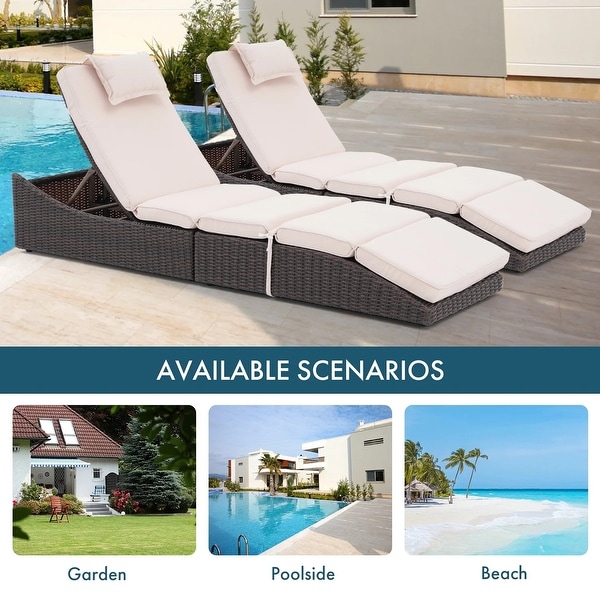 Patio Wicker Chaise Lounge Recliner Foldable Chair,w/ 5 Adjustable Back Positions and Cushion
