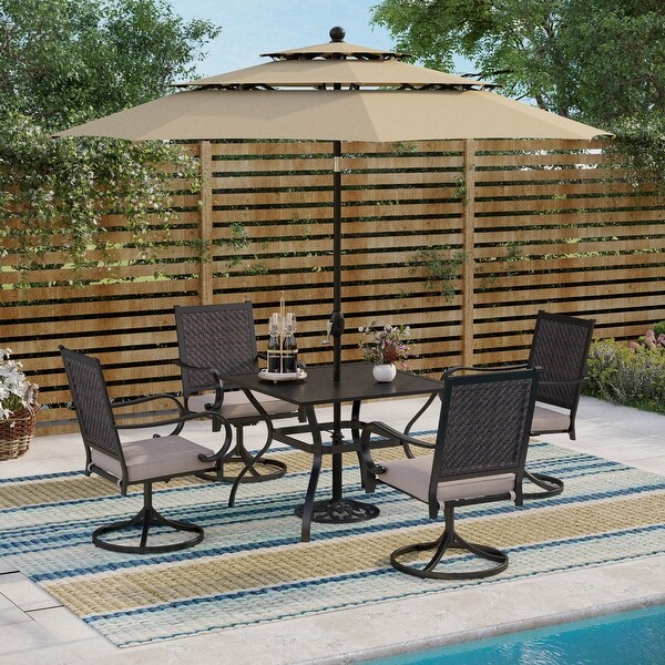 MAISON ARTS 5/7piece Patio Dining Set,4/6 Rattan Swivel Chairs with Cushion and 1 Metal Table with Umbrella Hole