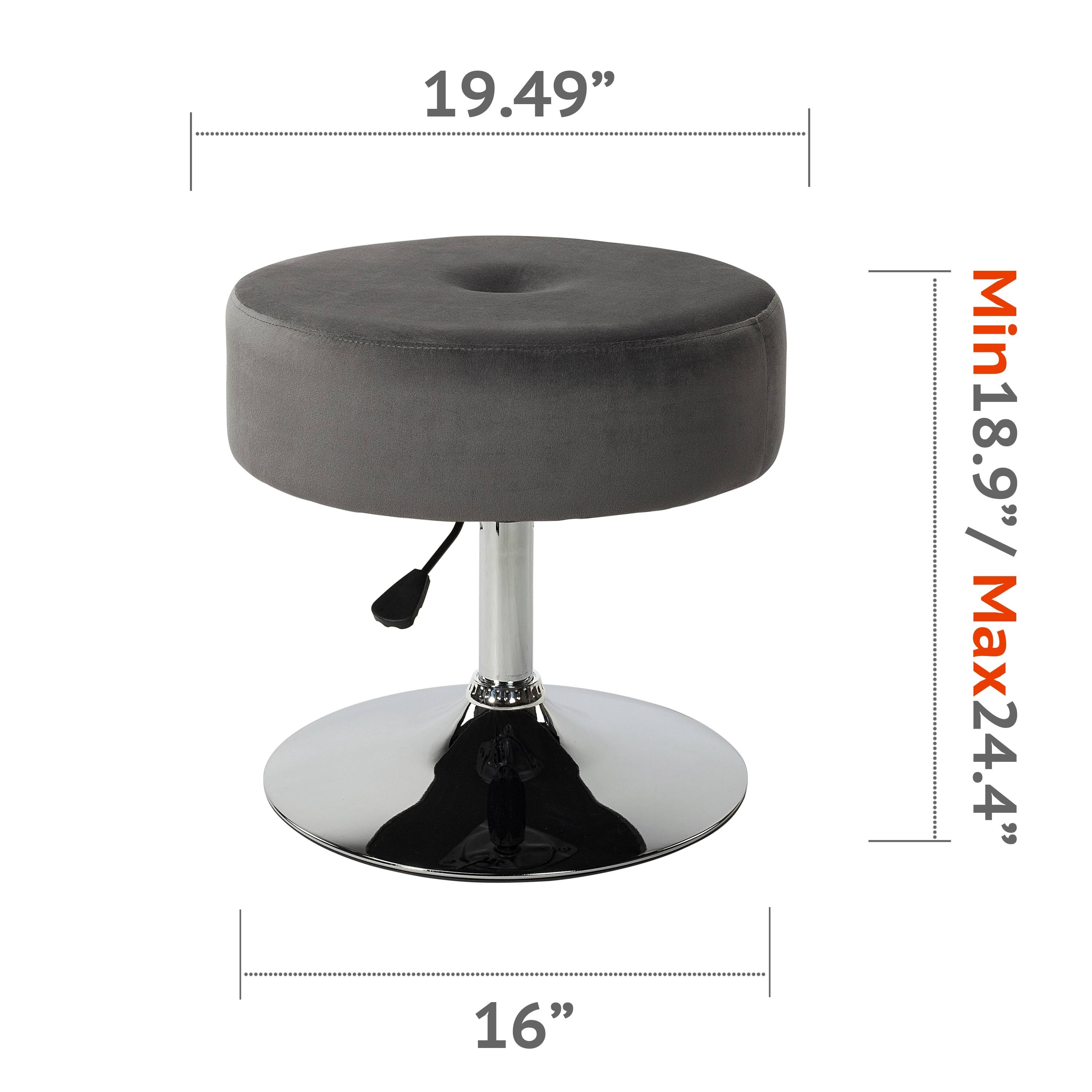 Modern Round Adjustable Height Velvet Swivel Stool - Set of 2 - Gray