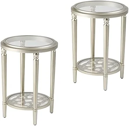 xrboomlife Modern Coffee Table with Tempered Glass Top  32" Round Wood Coffee Table  Glass Side Table End Table  Lightweight MDF Accent End Table  Champagne Coffee Table for Living Ro
