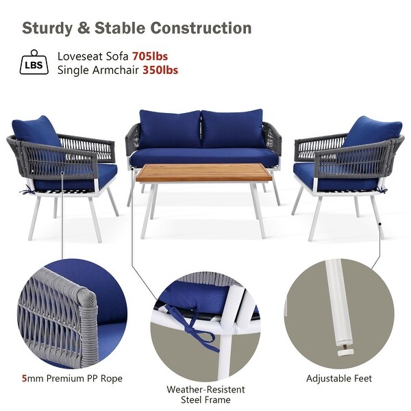 4pcs Lounge Chair Sets Patio Conversation Set Accent Single Sofa