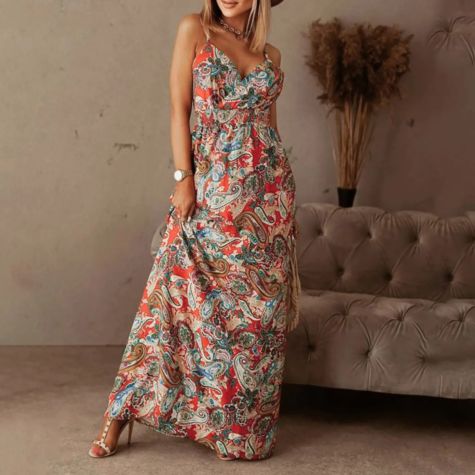 Elegant Backless Floral Maxi DressClistos