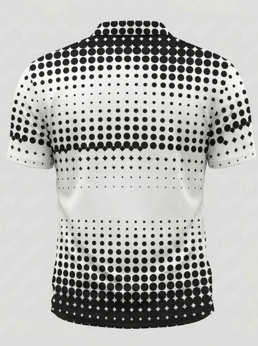 Moisture Wicking Golf Polo 3D Black and White Gradient Dot Pattern Button Short Sleeve Golf Polo Shirt