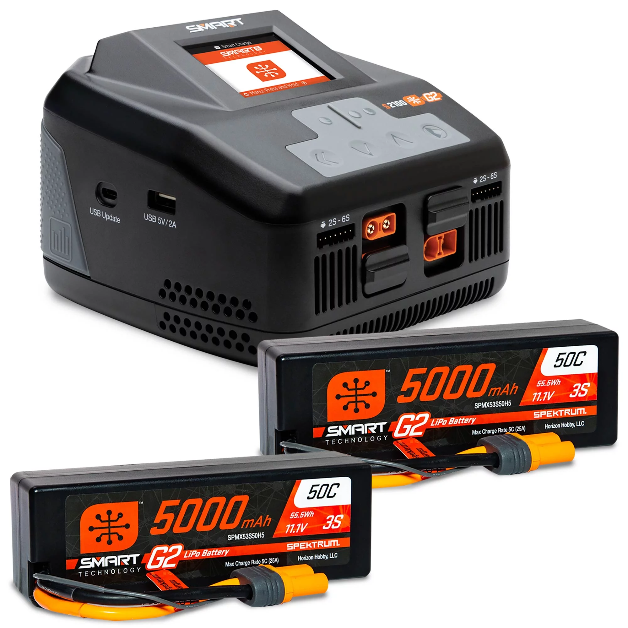 Spektrum SMART Smart Powerstage 6S Surface Bundle 2 G2 5000mAh 3S LiPo IC5 & S2100 Charger SPMXPSS650