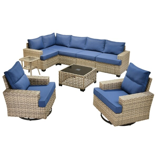 OVIOS 9 Pieces T shaped Seat Wide Armrest Swivel Chair Set With SolarPowered Table